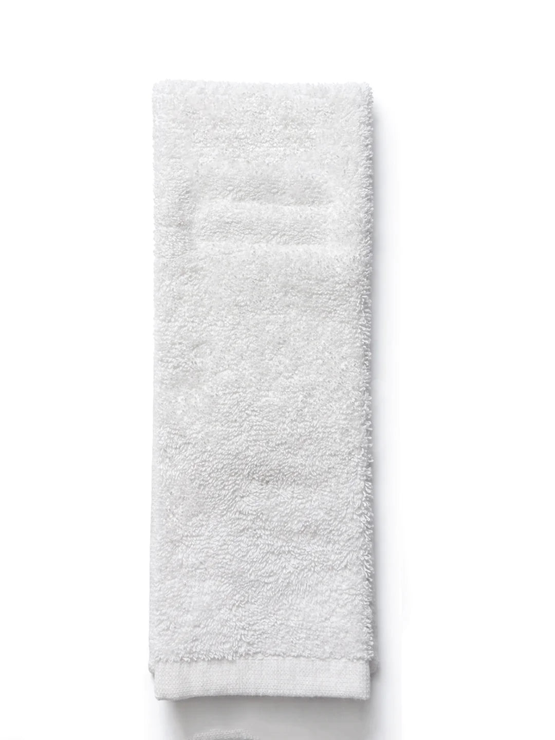 A folded white cotton towel with a soft, plush terry texture, shown vertically against a plain white background.